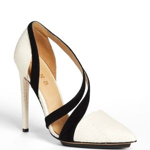 L.A.M.B Lynne II White Snake Heels